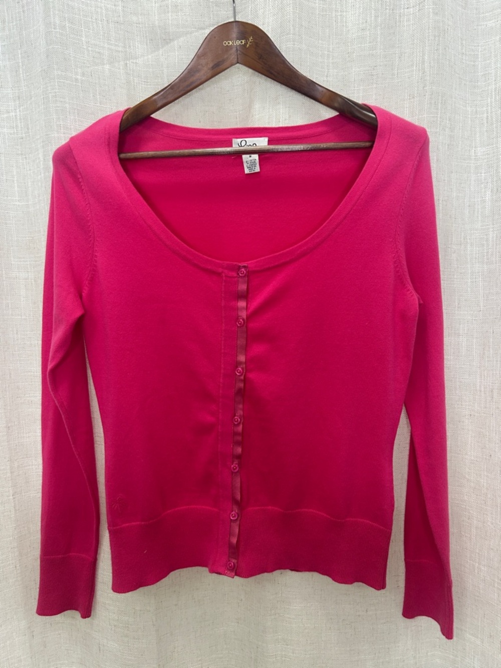 Lilly Pulitzer Vintage Bright Pink Scoop Neck Button Cardigan Size Medium